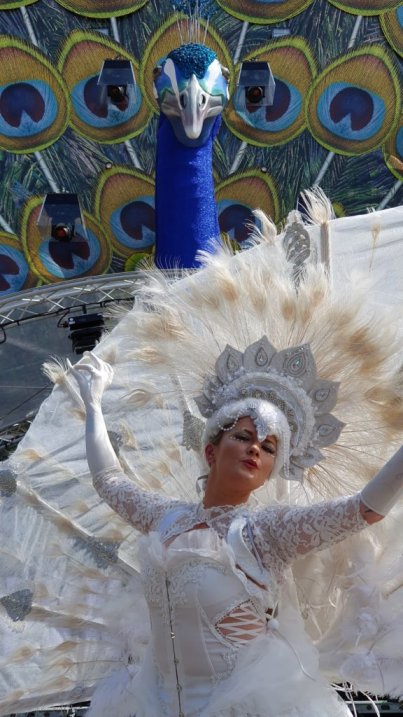 Witte Pauwen Steltlopers theater / Steltloopacts, www.kerst-entertainment.nl